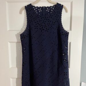J. Crew Laser Cut Navy Shift Dress with Slip